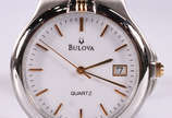 Relógio Bulova masculino, pulseira e caixa em a... - Relógio Bulova masculino, pulseira e caixa em aço, com detalhes dourado. Marine Star, máquina suíça, calendário, original e na caixa.