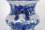 Cachepot de porcelana oriental azul e branca. - Cachepot de porcelana oriental azul e branca.