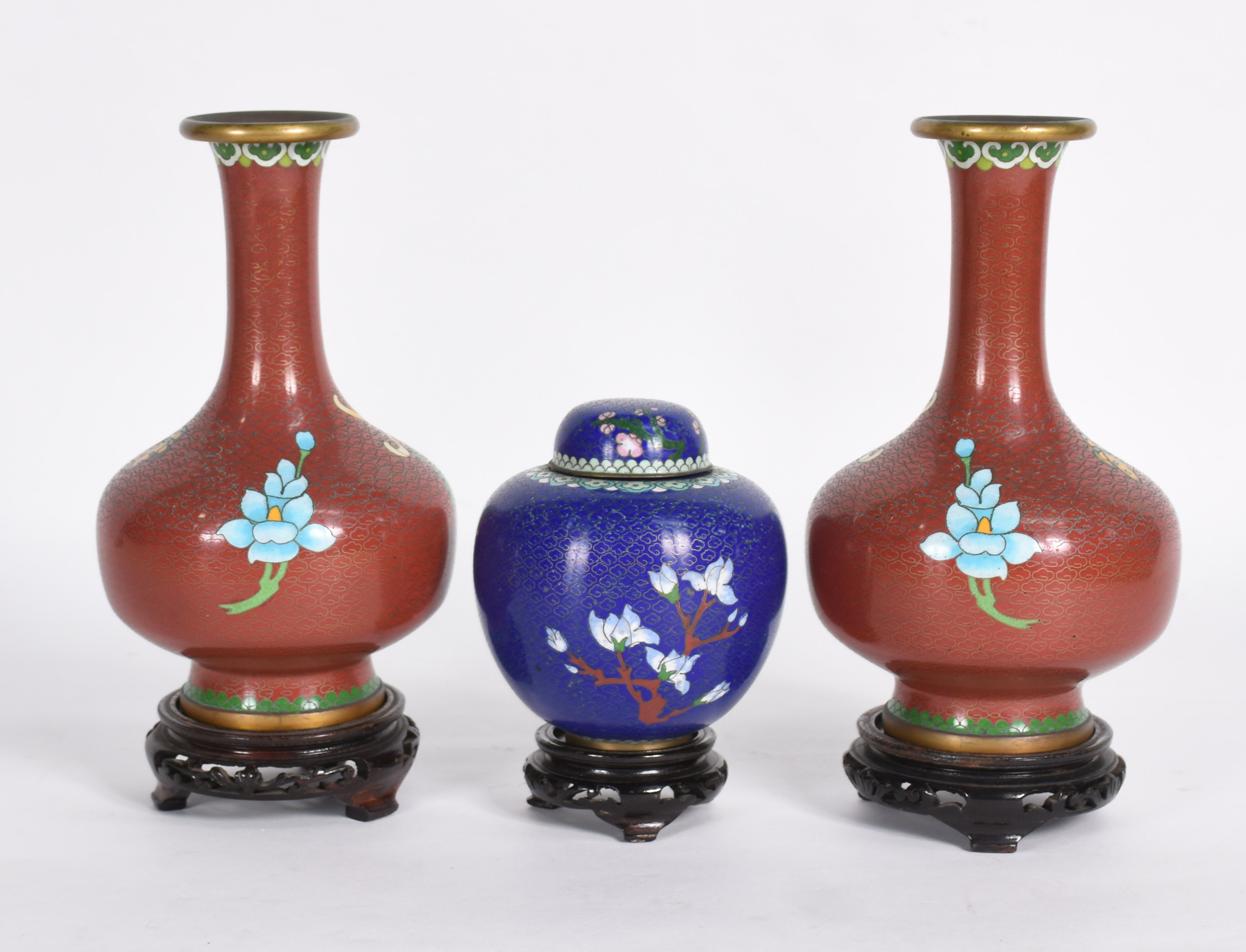Par de vasos e um pequeno potiche de cloisone chines, decoração... - foto 4 de 4