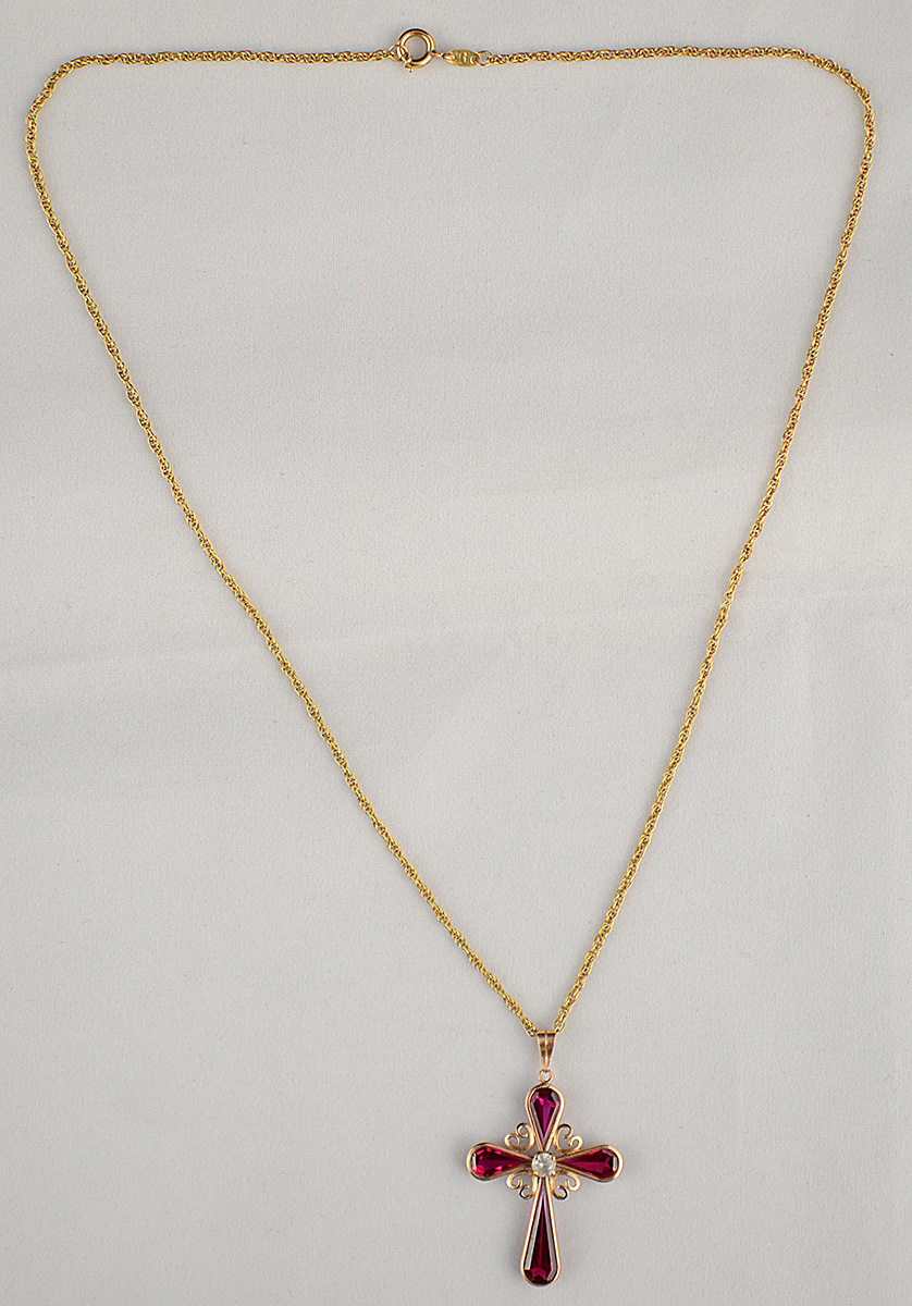 Gargantilha de ouro amarelo 18 k e pingente com pedras - 6,2 g. - foto 2 de 2