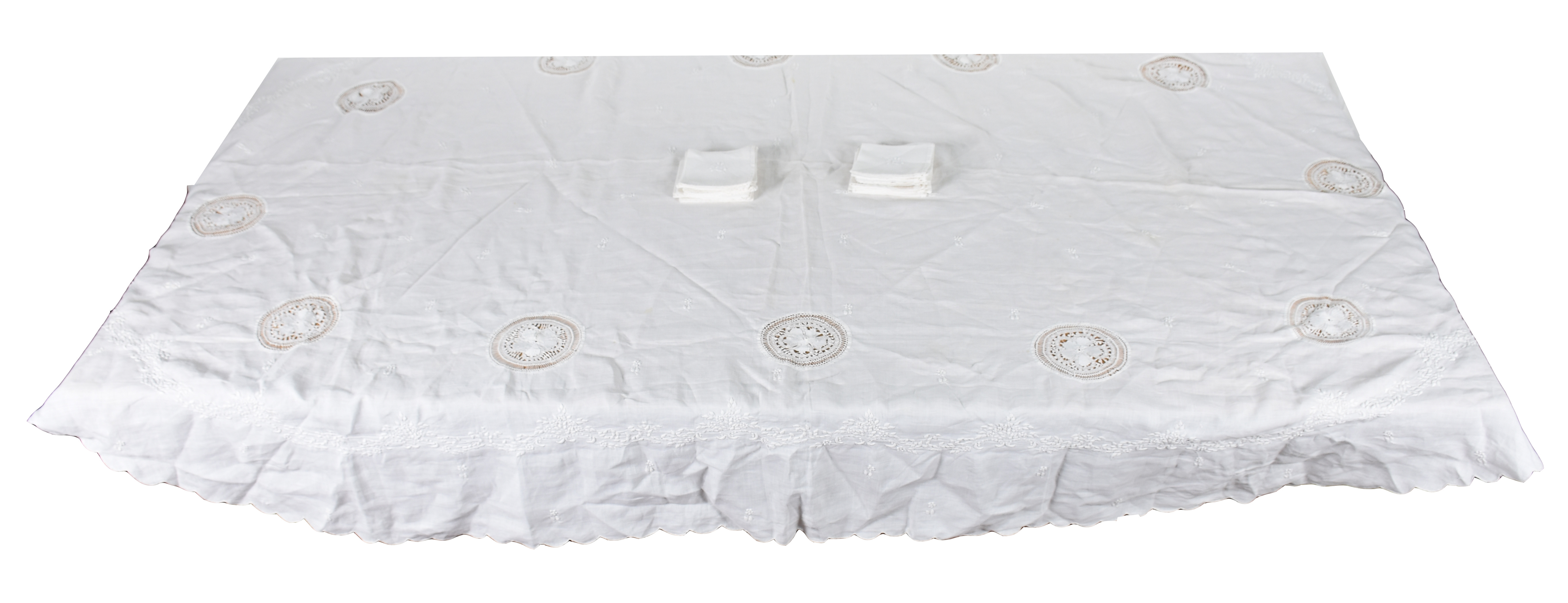 Toalhas de mesa de linho branco com 12 guardanapos bordados. - foto 1 de 3