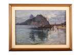Leopoldo Gotuzzo (1887-1983),  - Paisagem marinha com Urca e Pão de Açúcar. Óleo s/ tela, ass. dat. 1922 e com dedicatória à Mathilde inf. dir. 39 x 57cm