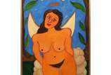 Gerson de Souza (1926-2008), A Pecadora Redimida - Óleo s/ chapa madeira, ass. inf. esq. e ass. dat. Maio 2000 sit. Rio, tit. com inscrições do artista e etiqueta do Museu Internacional de Arte Nai...