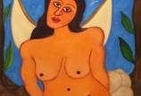 Gerson de Souza (1926-2008), A Pecadora Redimida - Óleo s/ chapa madeira, ass. inf. esq. e ass. dat. Maio 2000 sit. Rio, tit. com inscrições do artista e etiqueta do Museu Internacional de Arte Nai...