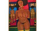 Gerson de Souza (1926-2008), Garotas na Espera - Óleo s/ chapa madeira, ass. inf. esq. e ass. dat. Julho 2000 sit. Rio e tit. com inscrições do artista e etiqueta do Museu Internacional de Arte Naif 
