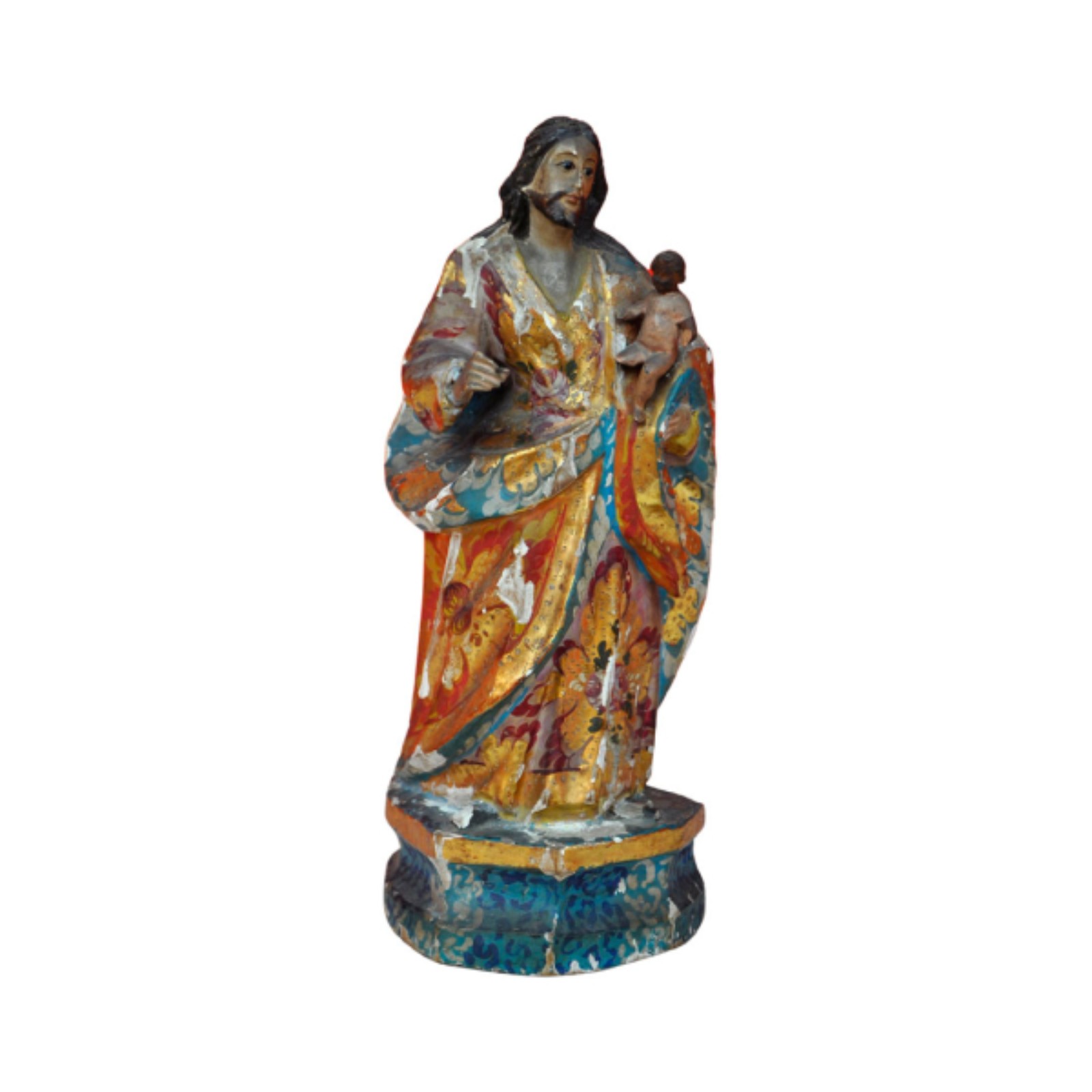 São José com menino Jesus no colo. Imagem esculpida em madeira... - foto 1 de 2
