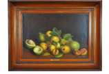 Auguste Petit (1844-1927),  - Abacates e Goiabas sobre a mesa. Óleo s/ tela, ass. dat. 1908 inf. esq. 39 x 56cm