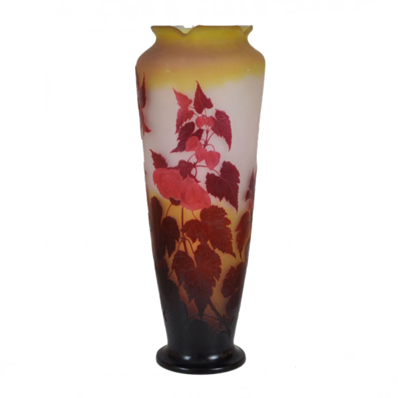 Vaso Art Nouveau, feito em pasta de vidro e decorado com flores em... - foto 1 de 3