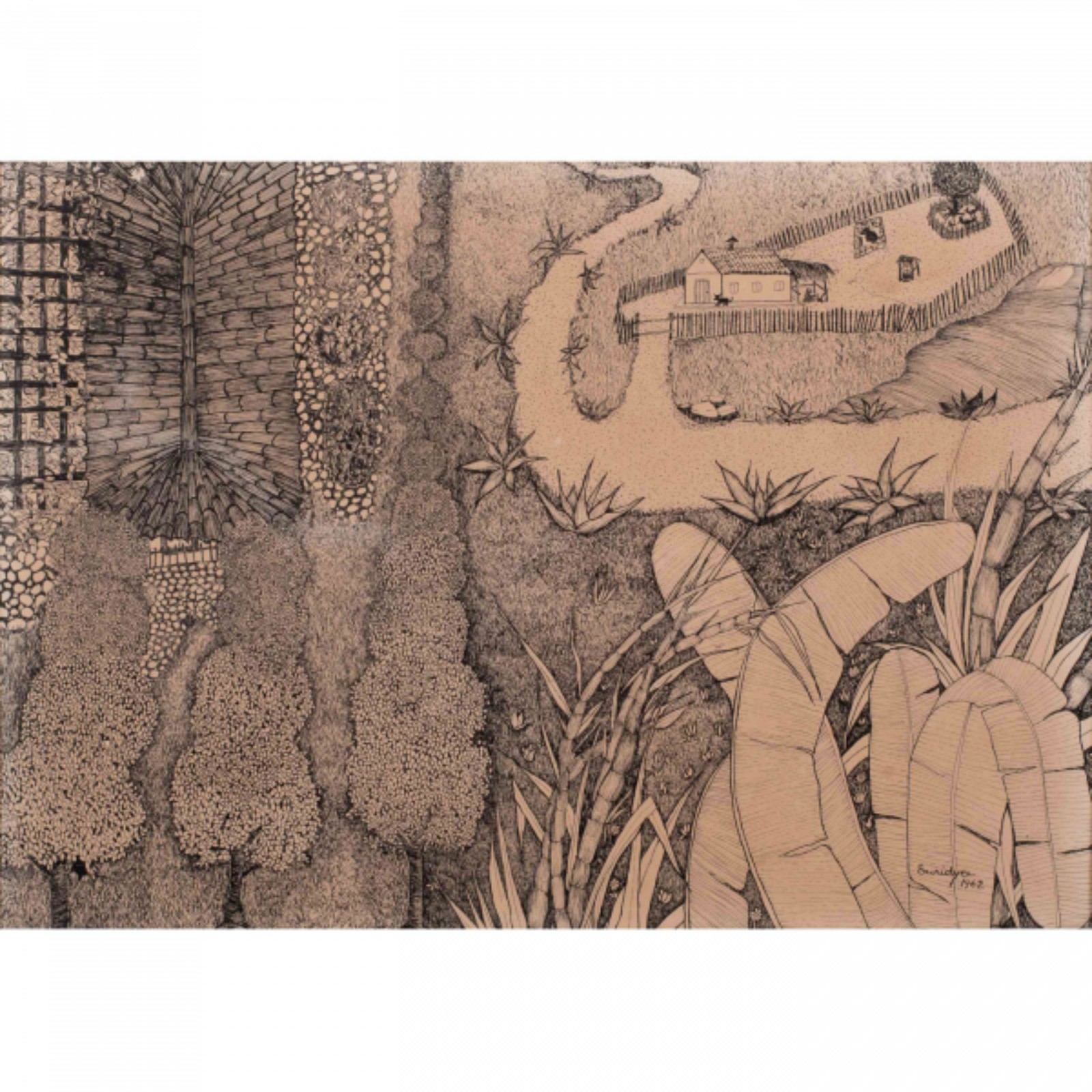 Euridyce. Paisagem do Campo. Nanquim s/ papel, ass. dat. 1962 inf... - foto 1 de 3