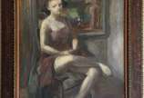 Gastão Worms (1905-1967), Mulher Sentada - Óleo s/ tela, ass. com monograma inf. esq. (c. 1940). Reproduzida sob o n. de lote 223 no catálogo Gastão Worns, organizado por Soraia Cals e Evandro 