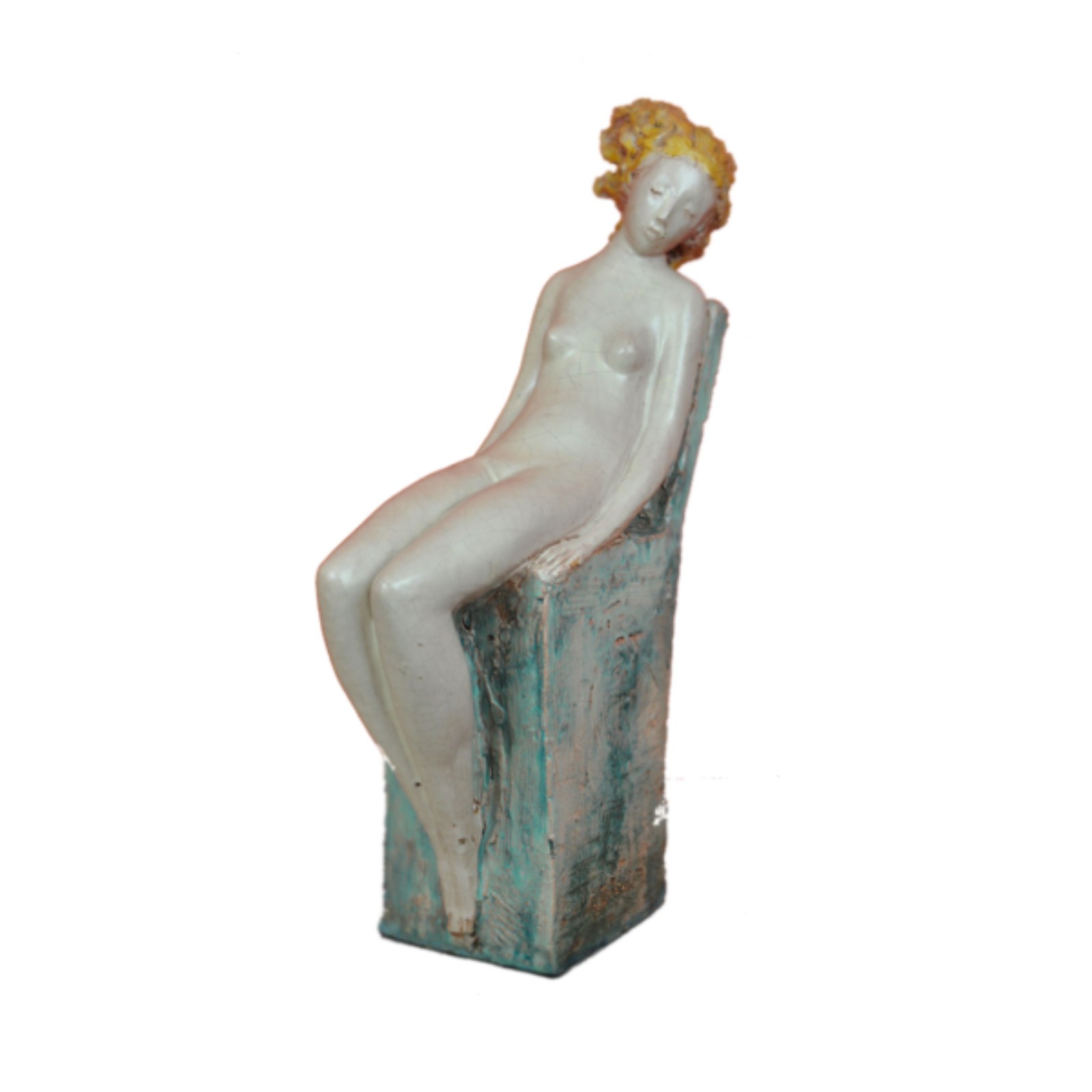 Angelo Taccari. Mulher sentada. Escultura em cerâmica esmaltada, ass... - foto 1 de 2