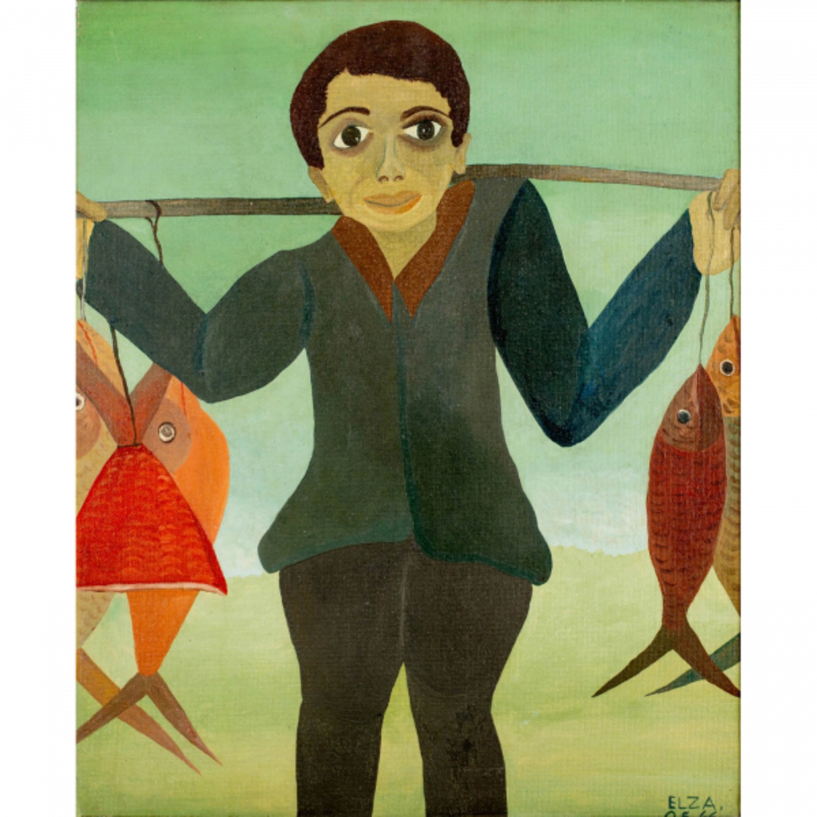 Elza O. S. Pescador. Óleo s/ chapa de madeira, ass. dat. 1966 inf... - foto 1 de 3