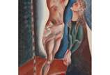 MARIO MENDONÇA (1934),  - Mário Mendonça. Crucificação com Tapete Vermelho. Óleo s/ tela, ass. dat. 1981 e ass, dat, titulado e com cachê do Cláudio Gil Studio de Arte no verso