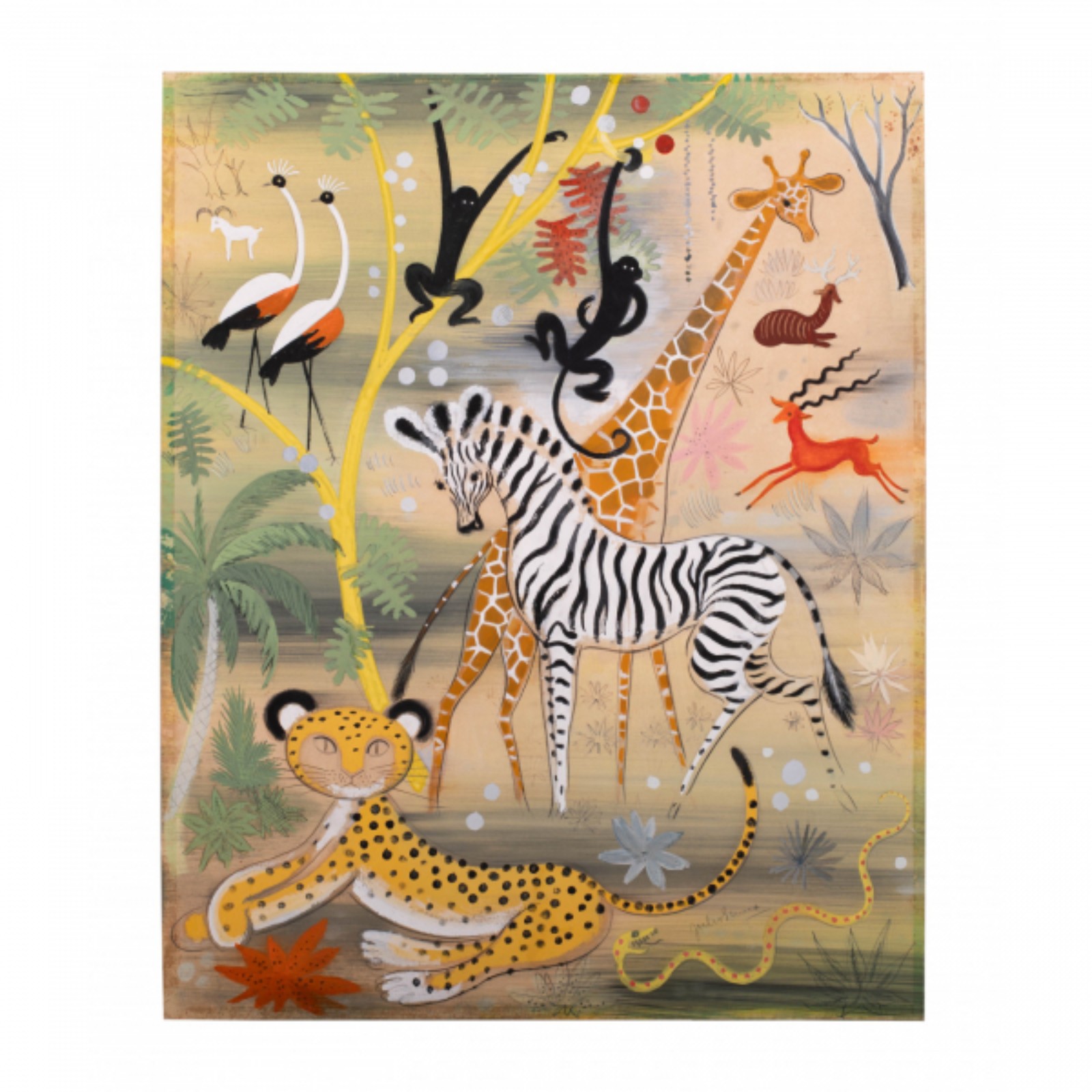 Julio Senna. Animais na selva. Guache s/ cartão, ass. inf. dir. 59 x... - foto 1 de 2