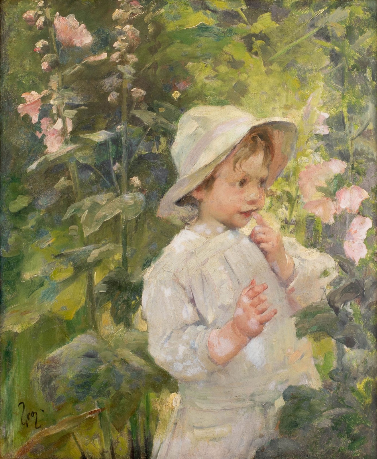 Jean Jules Henry Geoffroy. Criança no Jardim. Óleo s/ tela, ass. inf... - foto 1 de 3