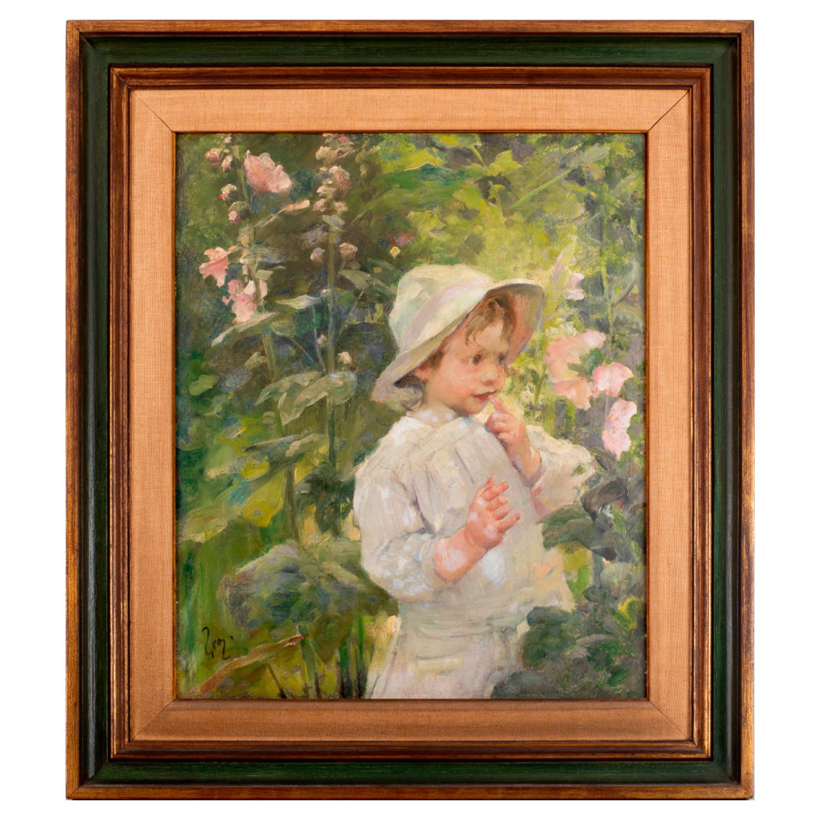 Jean Jules Henry Geoffroy. Criança no Jardim. Óleo s/ tela, ass. inf... - foto 3 de 3