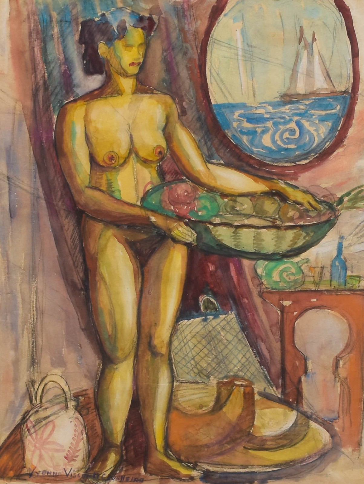 Yvonne Visconti (1902-1965), Mulher com cesto de frutas - foto 1 de 6