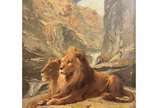 Pedro Américo (1842-1905),  - Pedro Américo. Leões. Óleo s/ madeira, ass. e dat. 1889 inf. esq. 30 x 22,5cm
