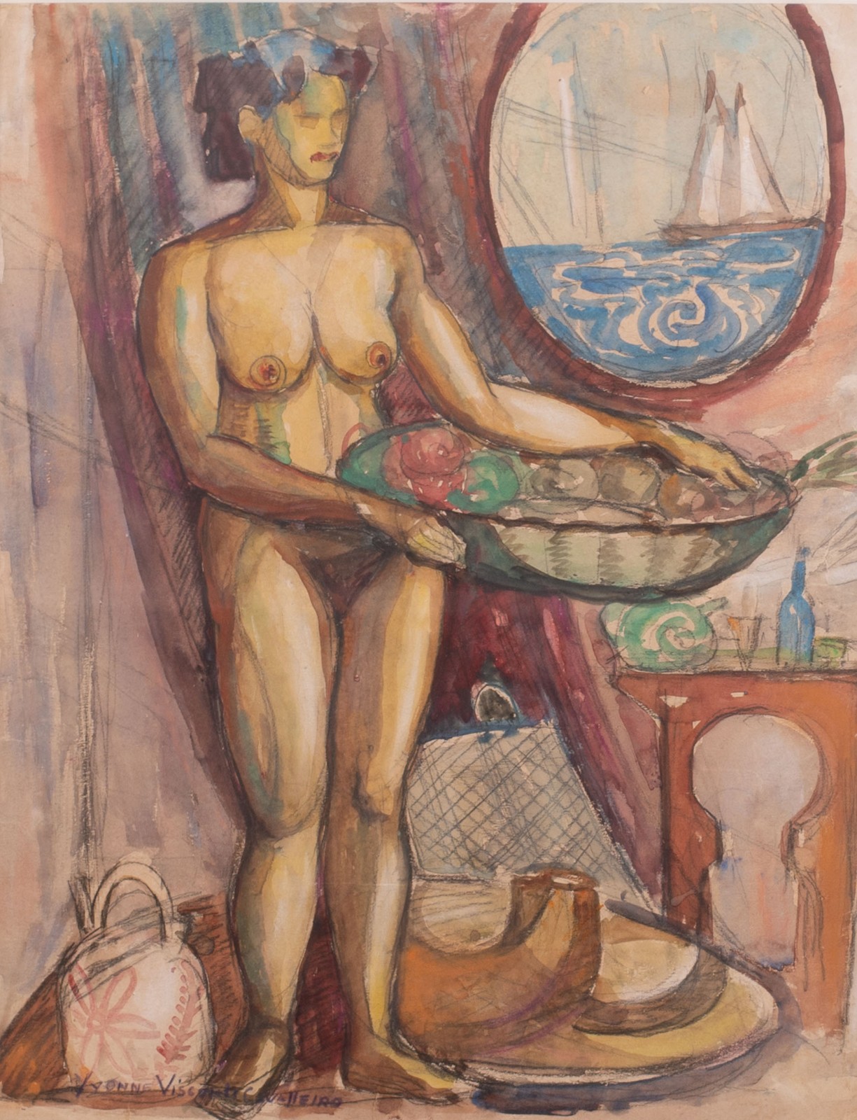 Yvonne Visconti (1902-1965), Modelo com cesta de Frutas - foto 1 de 4