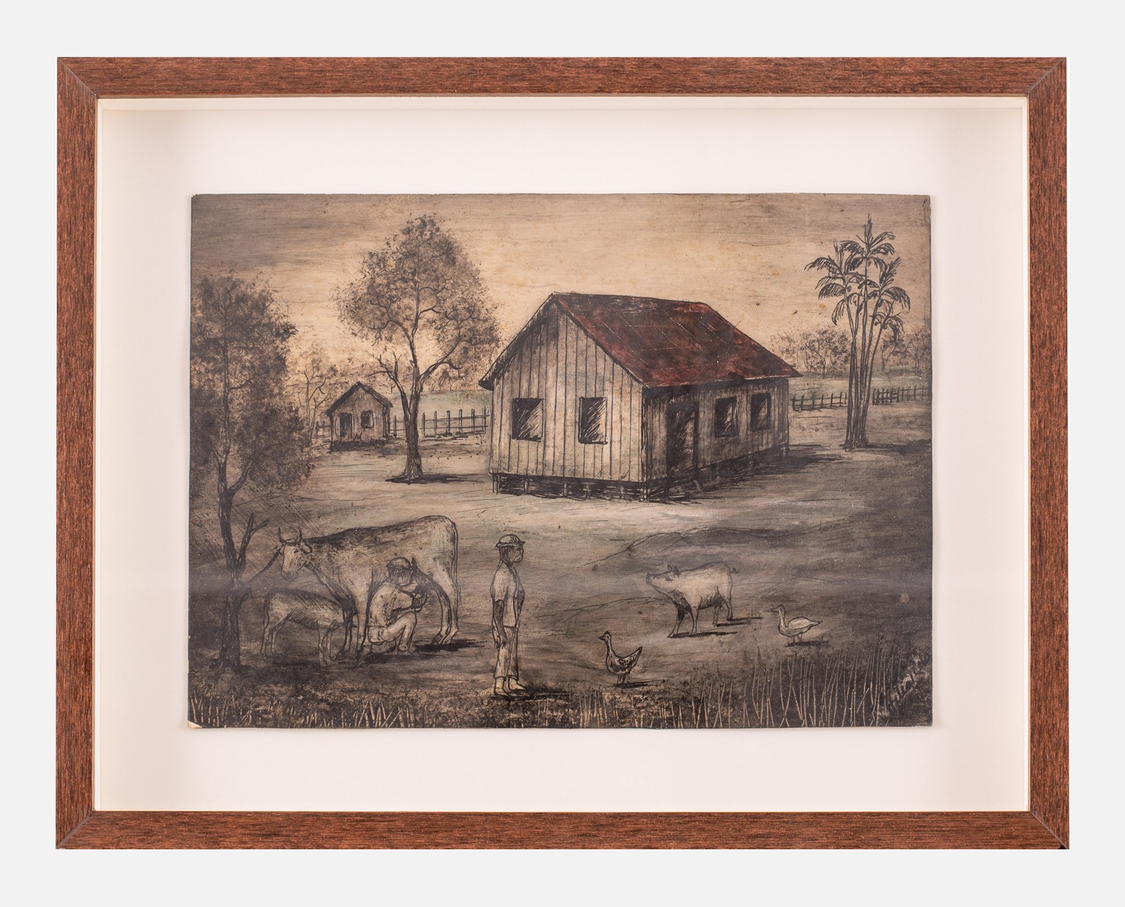 Hélio Mello (1926-2001), Paisagem com casas, figuras e Animais - foto 2 de 5