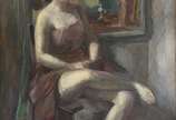 Gastão Worms (1905-1967), Mulher Sentada - Óleo s/ tela, ass. com monograma inf. esq. (c. 1940). Reproduzida sob o n. de lote 223 no catálogo Gastão Worns, organizado por Soraia Cals e Evandro 