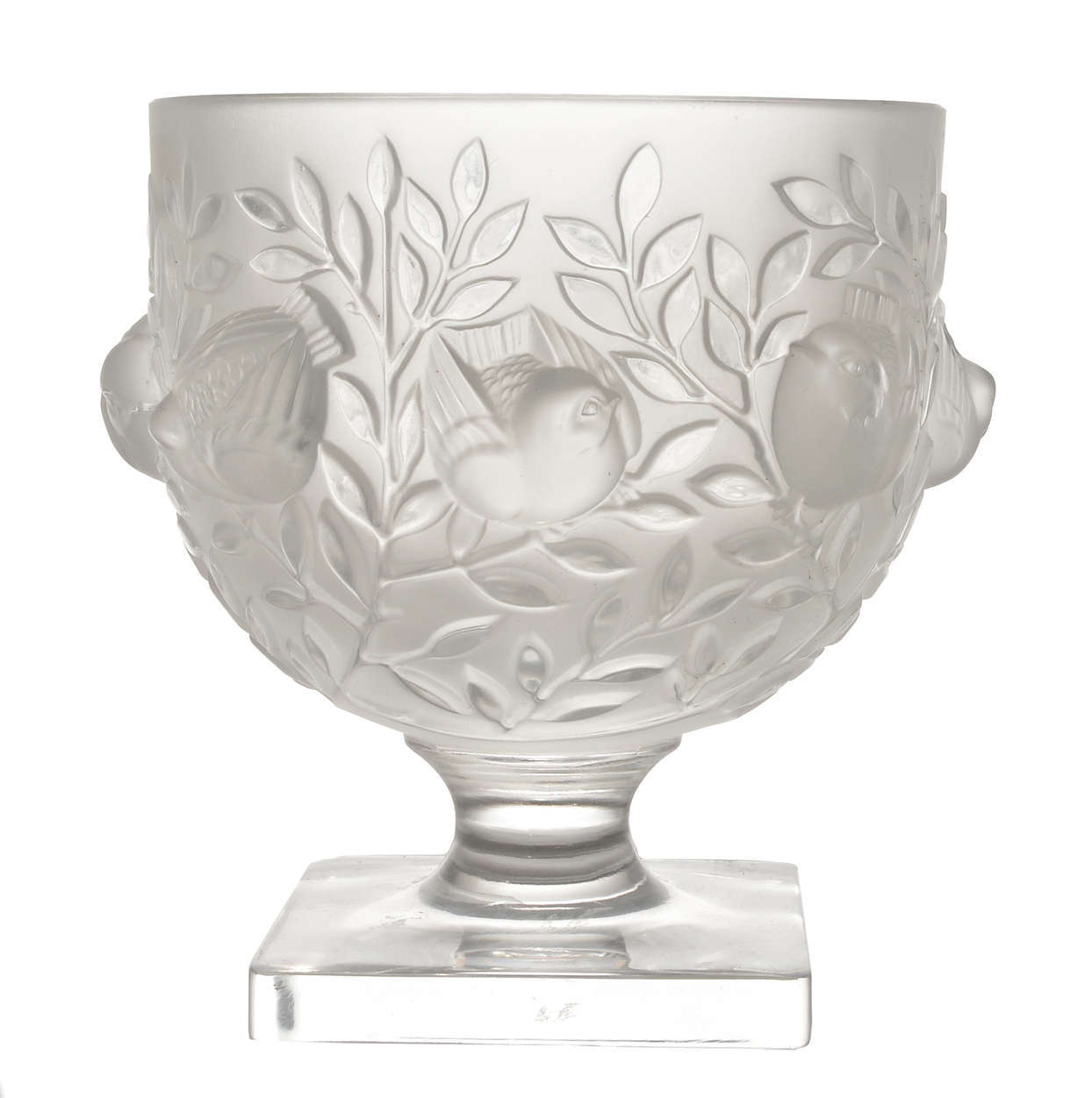 LALIQUE - Vaso em cristal frances, decorado em satiné com pássaros