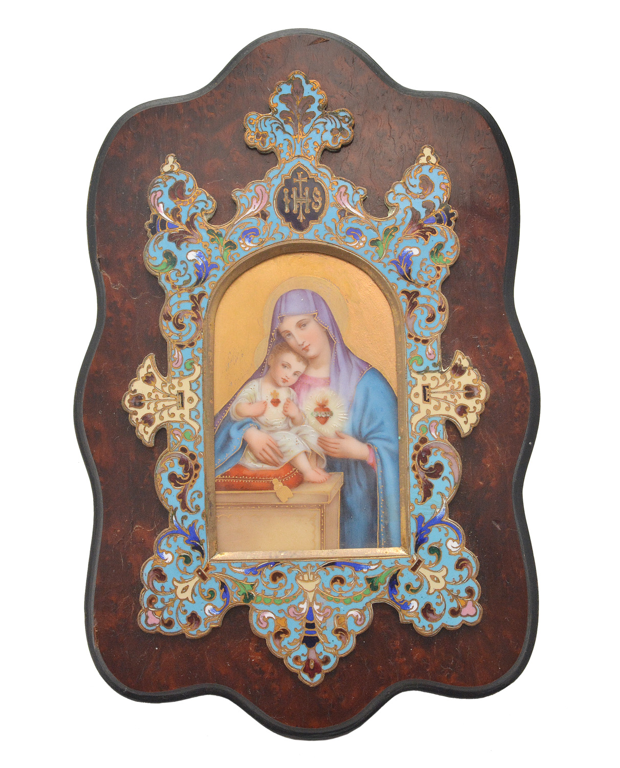 Belíssima placa sacra do século XIX em porcelana européia com pintura...