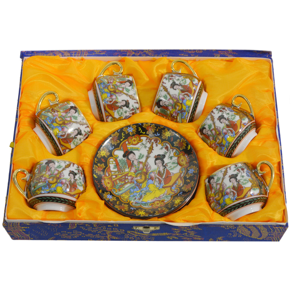 Conjunto de 06 xícaras com pires em porcelana chinesa ditas casca de... - foto 1 de 2