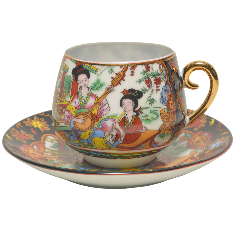 Conjunto de 06 xícaras com pires em porcelana chinesa ditas casca de... - foto 2 de 2