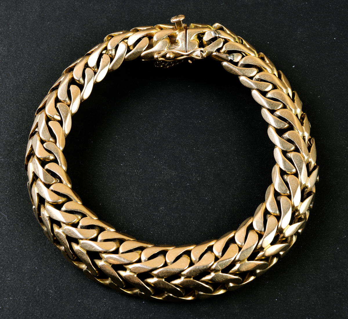 Pulseira corrente dupla em forma de lagarta flexível em ouro amarelo...