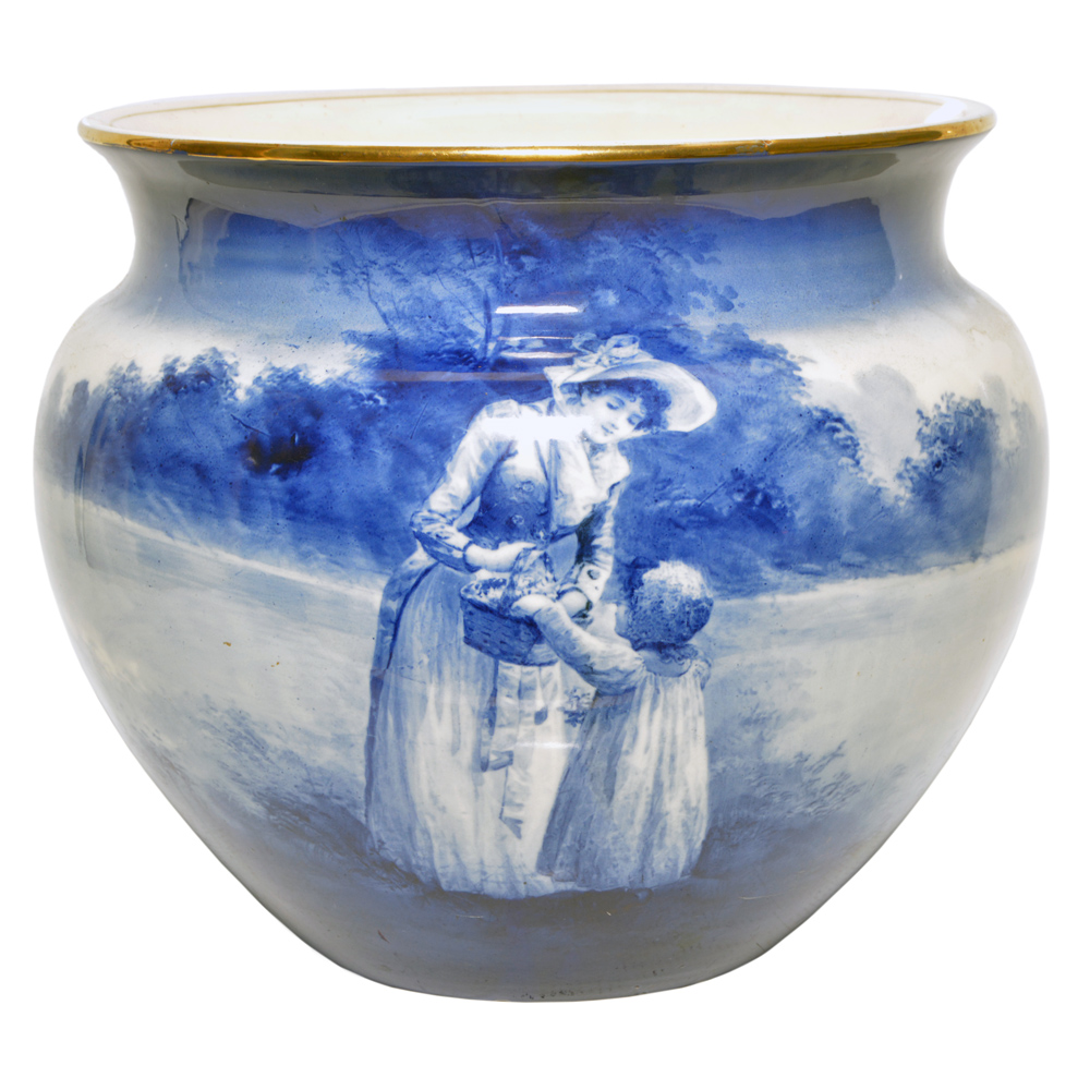 Cachepot em porcelana inglesa ROYAN DOULTON, decorada com cena de...