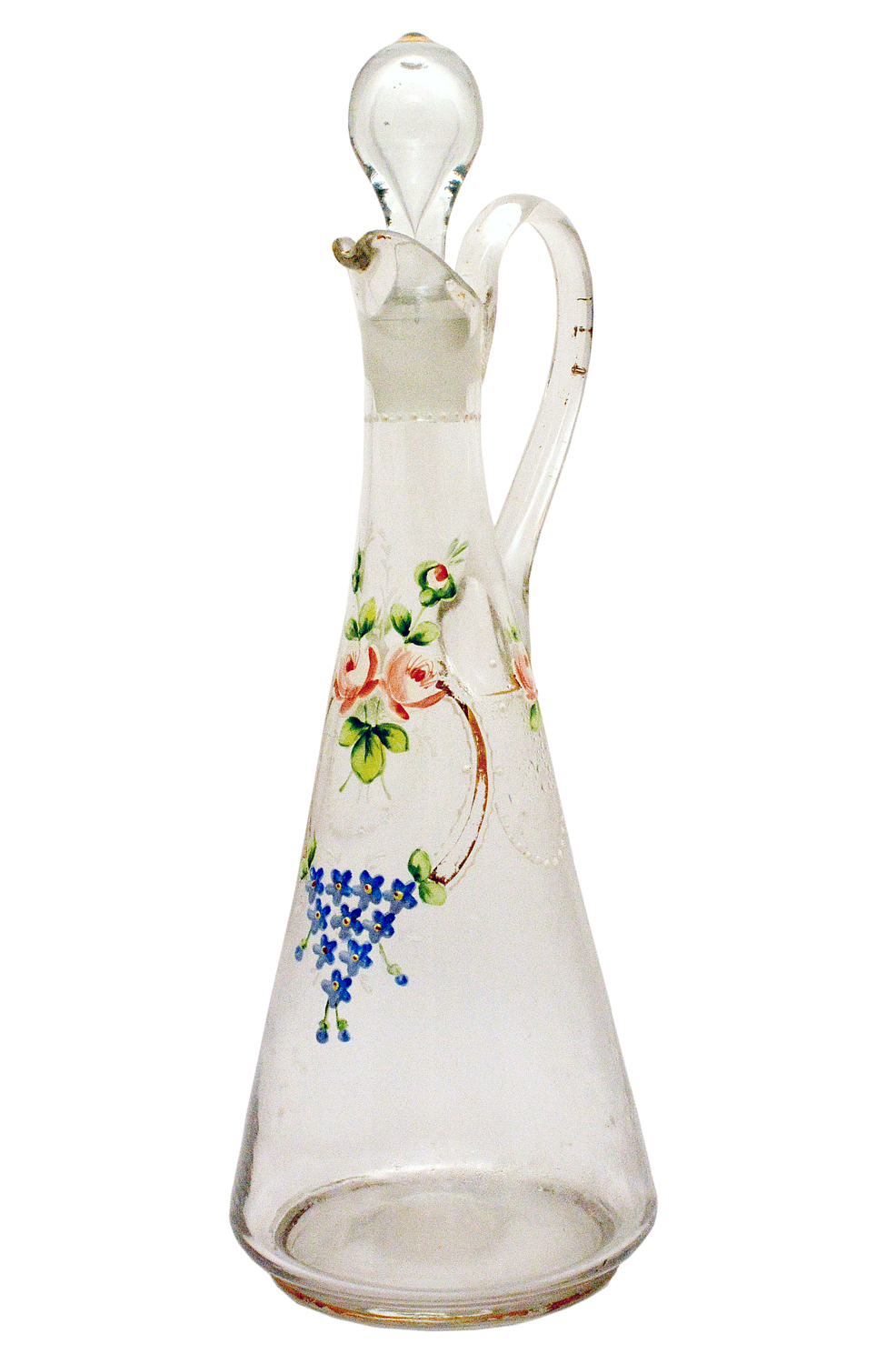 Licoreira em cristal soprado, decorado com flores e esmalte, medindo...