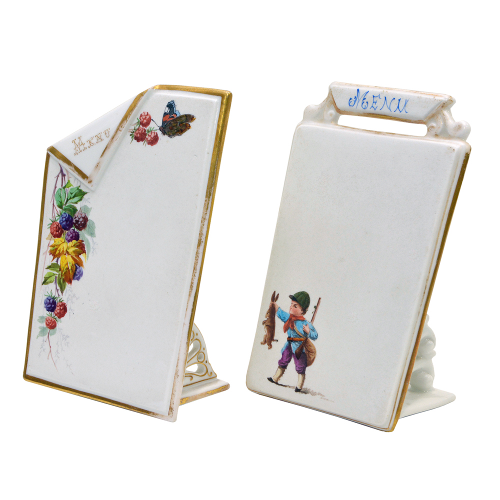 Lote composto de 02 raros porta menu individuais em porcelana Vieux...