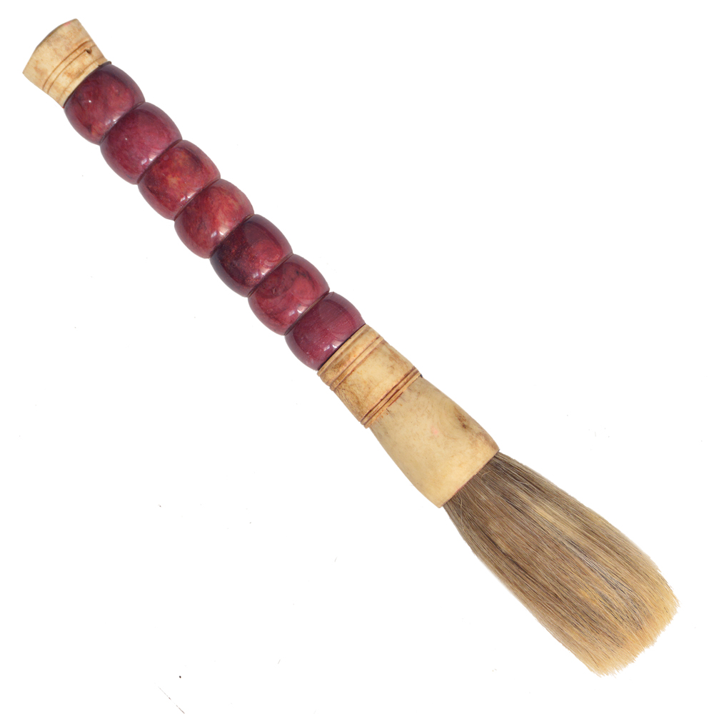Antigo pincel de caligrafia chinesa com cabo em pedra e ossso