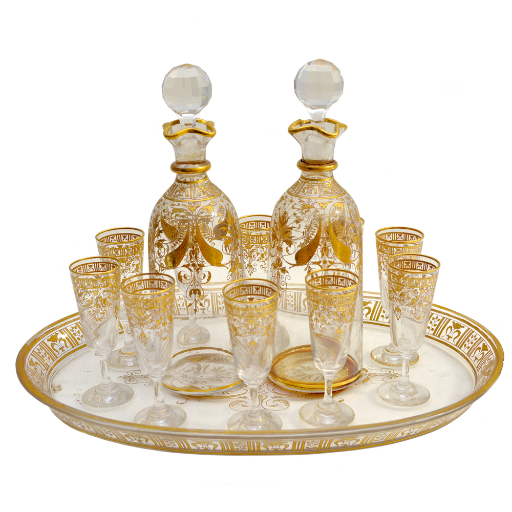 Conjunto para vinho do porto em cristal Baccarat decorado com...