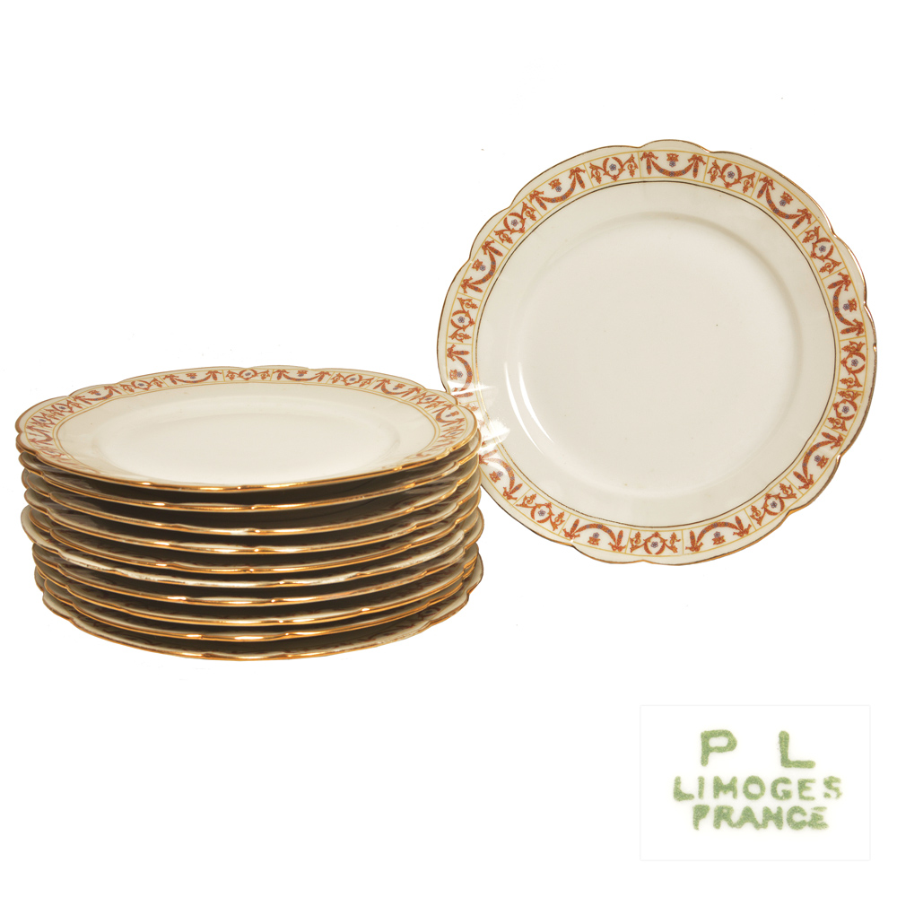 Lote de 11 pratos de sobremesa em porcelana de Limoges
