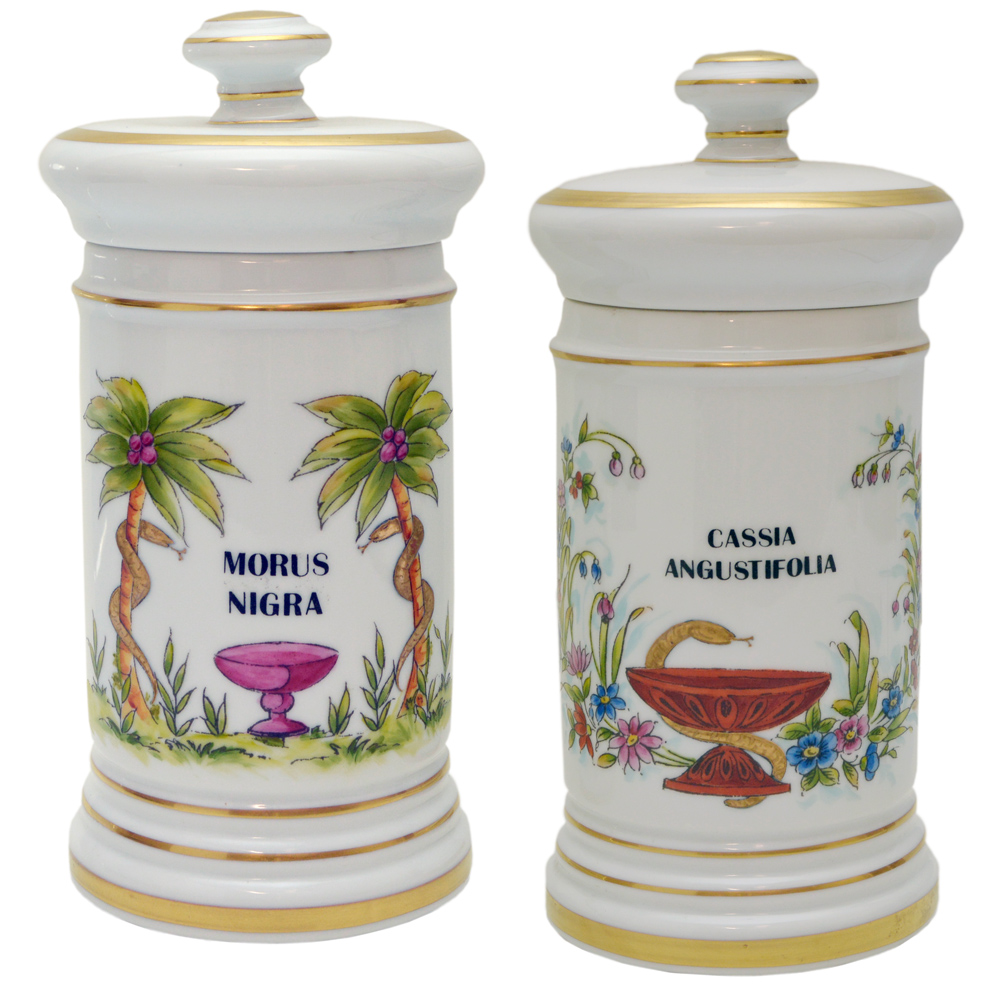 Pendant de potes de farmácia em porcelana. MORUS NIGRA – CASSIA...