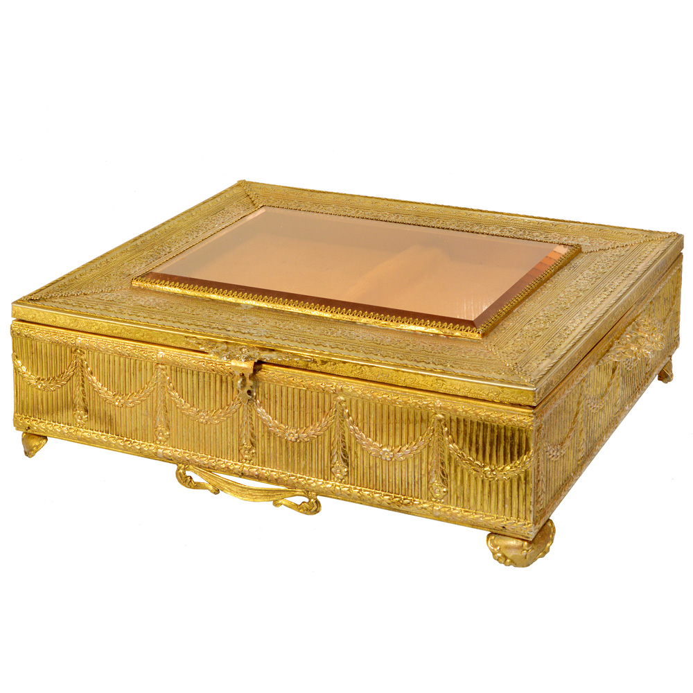 Porta Jóias em metal dourado estilo Art Nouveau.