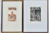 Dois quadros, sendo CARLOS E. LAREIDE - gravura... - Dois quadros, sendo CARLOS E. LAREIDE - gravura P.A. "Moças", assinado e datado 69, medindo 21 x 13 cm e SIMONE - nanquim medindo 22 x 16 cm.