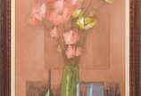 Carlos Scliar (1920-2001), Flores, funil, etc, ... - Vinil encerado e colado s/ eucatex<br>Ass. inf. esquerdo e verso<br>