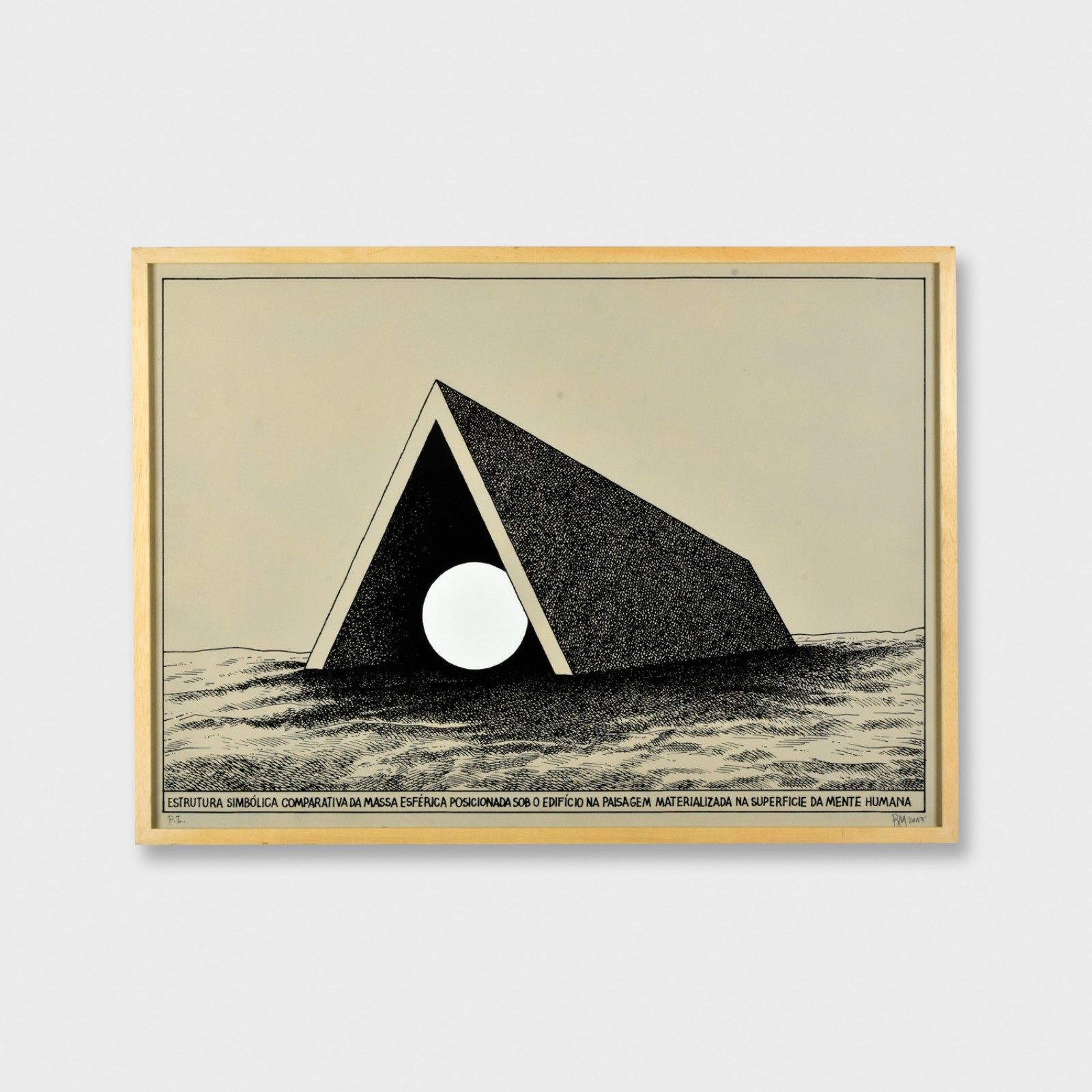 Roberto Magalhães (1940), Estrutura simbólica comparativa da massa esférica posicionada sob o edifício na paisagem materializada na superfície da mente humana, 2017 - foto 3 de 5