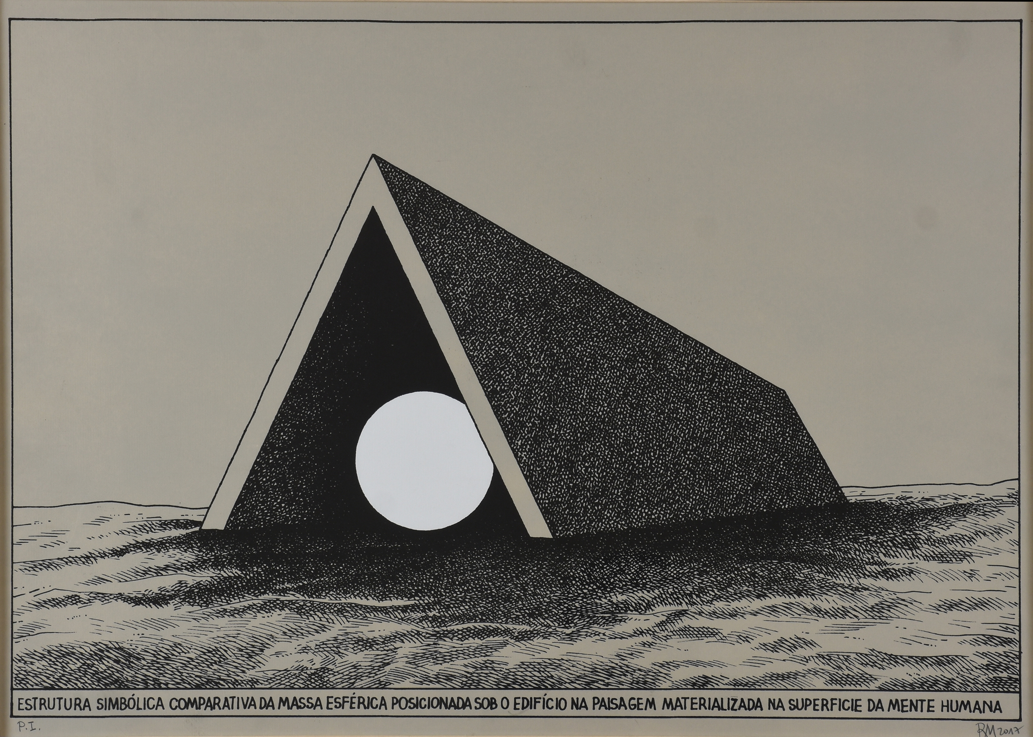 Roberto Magalhães (1940), Estrutura simbólica comparativa da massa esférica posicionada sob o edifício na paisagem materializada na superfície da mente humana - foto 2 de 2