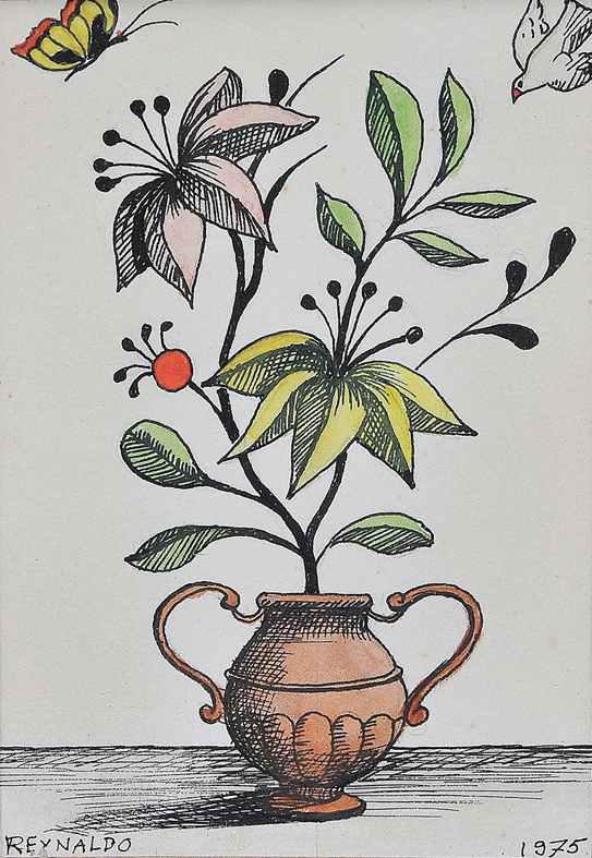 Reynaldo Fonseca (1925-2019), "Vaso com planta e pássaro"