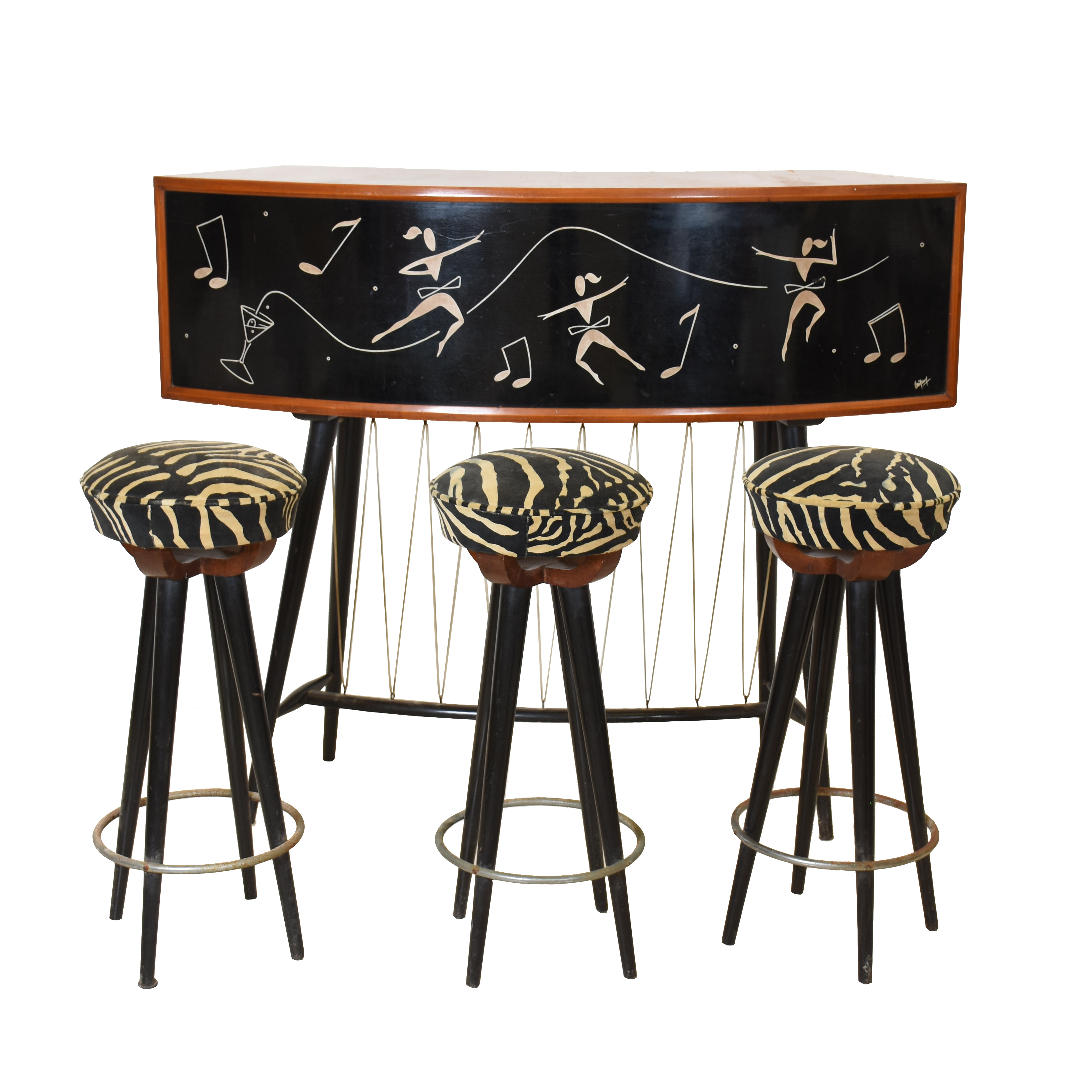 Bar em madeira com desenhos de figuras estilo Art Deco, anos 50 com 3... - foto 1 de 4