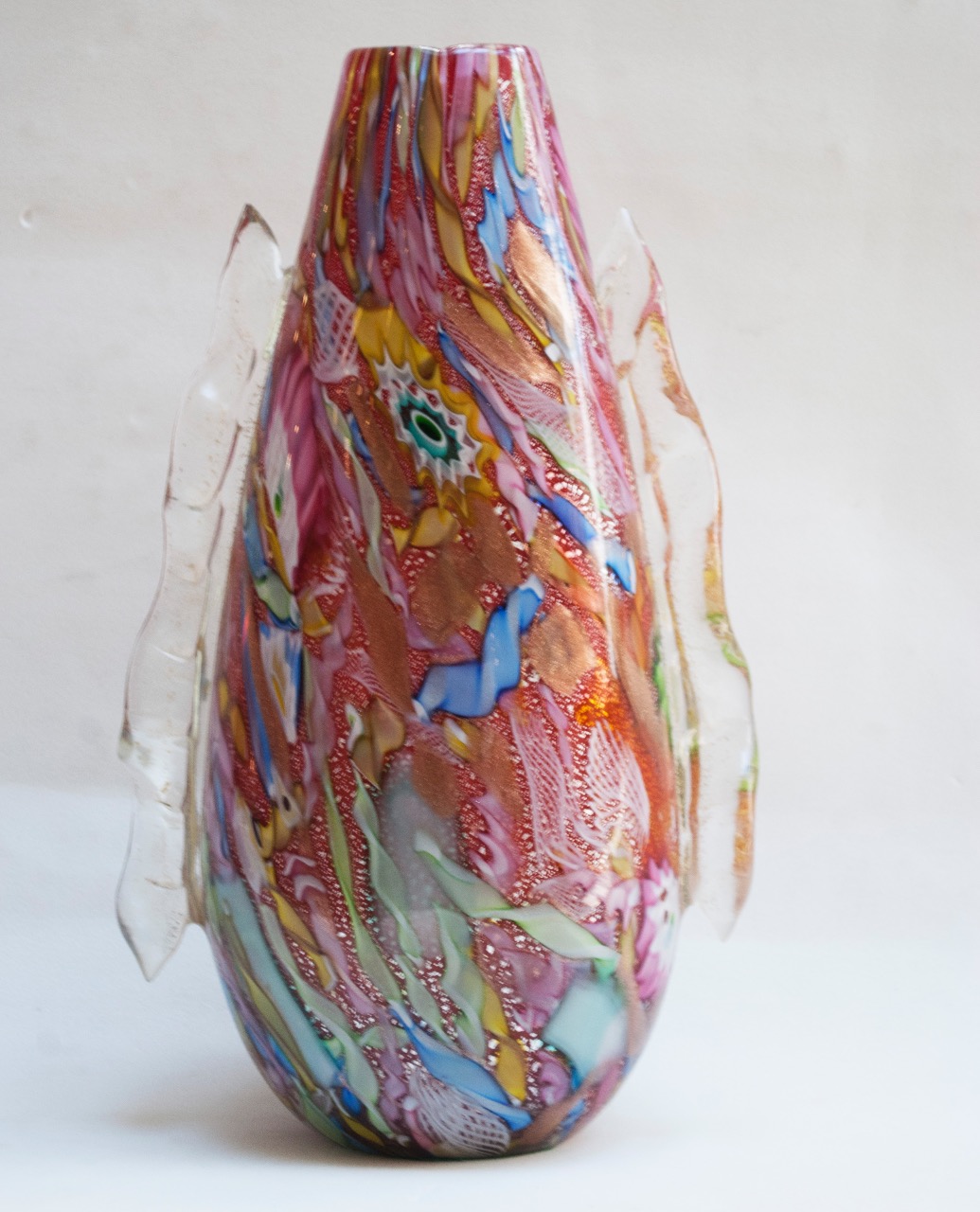 Vaso em vidro artístico de Murano, multicolorido e vermelho, apliques... - foto 2 de 2