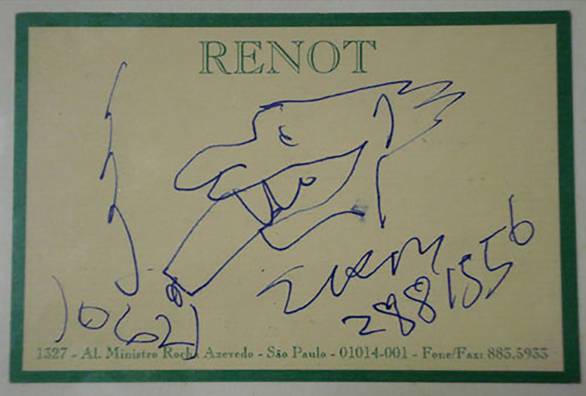 Siron Franco (1947), Figura autografada no cartão de visitas da Galeria Renot