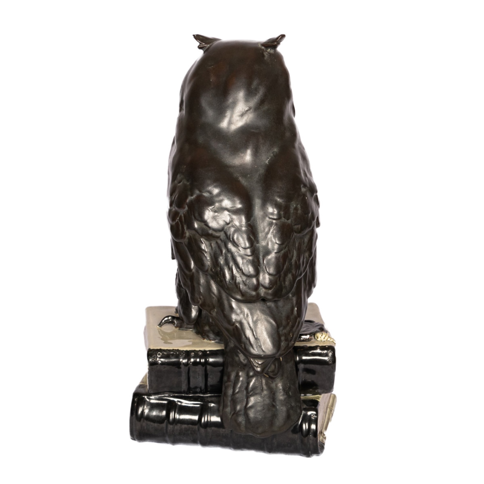 Escultura de coruja em porcelana negra apoiada sobre livros... - foto 2 de 3