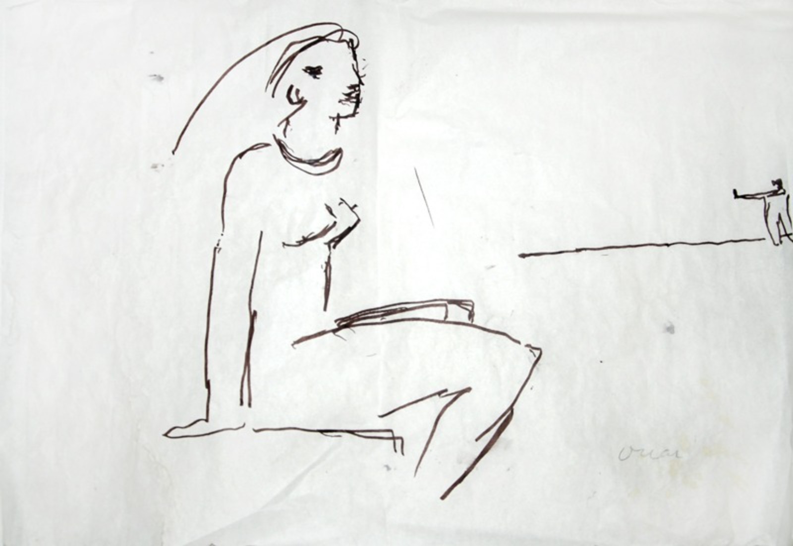 Oscar Niemeyer (1907-2012), Um homem aspira ao longe uma bela mulher. - foto 1 de 2