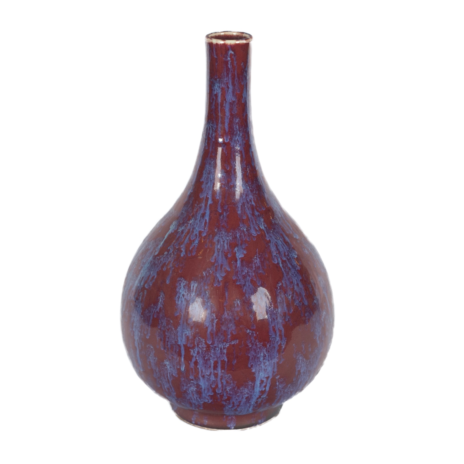 Vaso piriforme em porcelana chinesa com longo gargalo, ornamentado... - foto 1 de 2