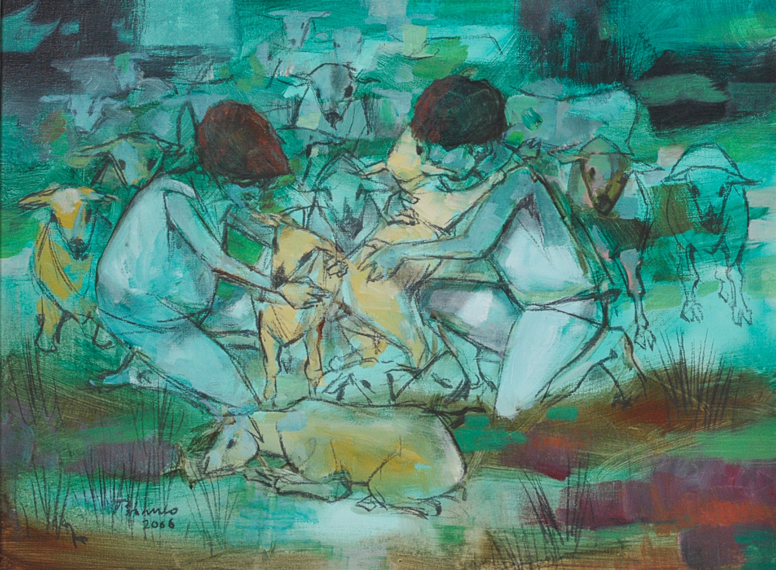 Enrico Bianco (1918-2013), Meninos com carneiros, 2006. - foto 1 de 4